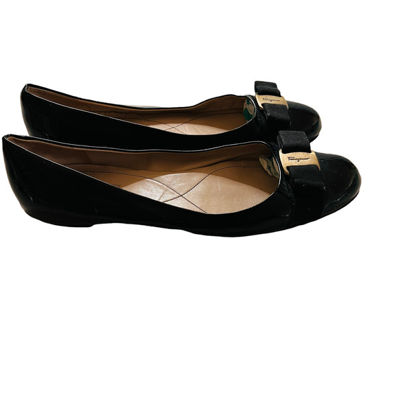 Salvatore Feragamo Varina Patent Leather Ballet Flat Shoes Size 10 Black - Picture 4 of 9